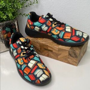 Groove Bags Book Lovers Sneakers Colorful Book Pattern Red, Orange, Teal Sz 11.5